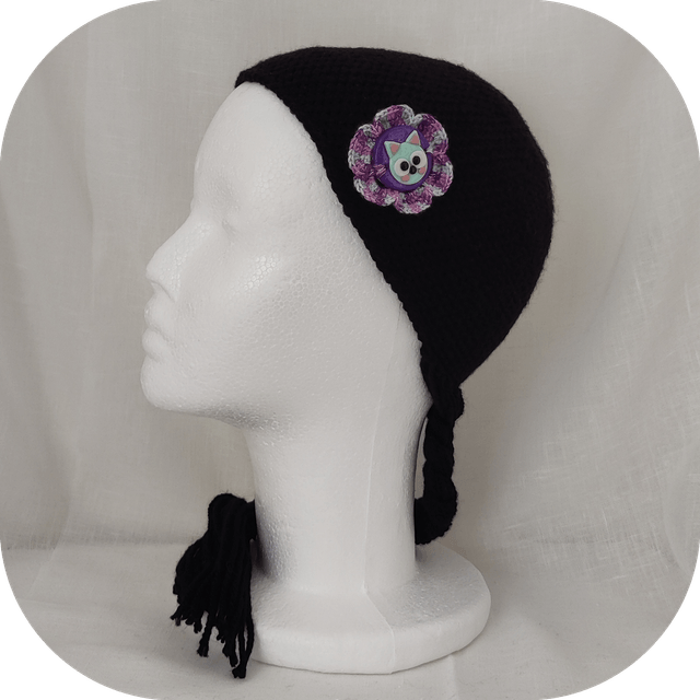 Barrette Bijoux Crochetée et Pâte Polymère Chat Violet pince crocodile
