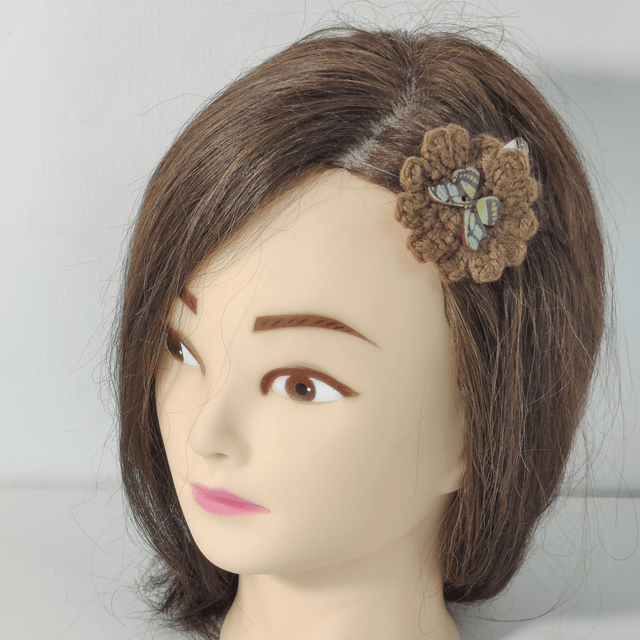 Barrette fleur simple chocolat crochet bouton papillon clic clac