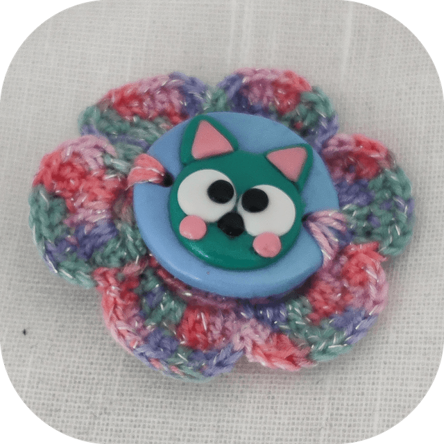 Barrette Bijoux Crochetée et Pâte Polymère Chat Bleu pince crocodile