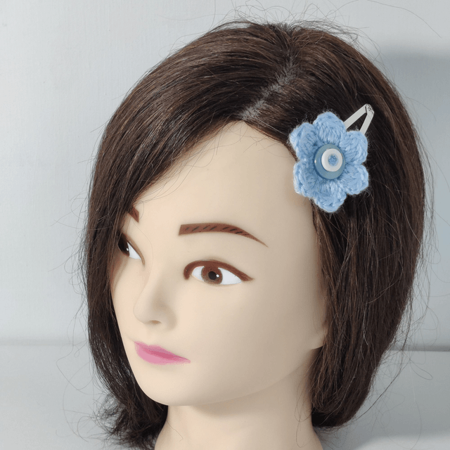 Barrette fleur simple ciel crochet bouton bleu blanc clic clac