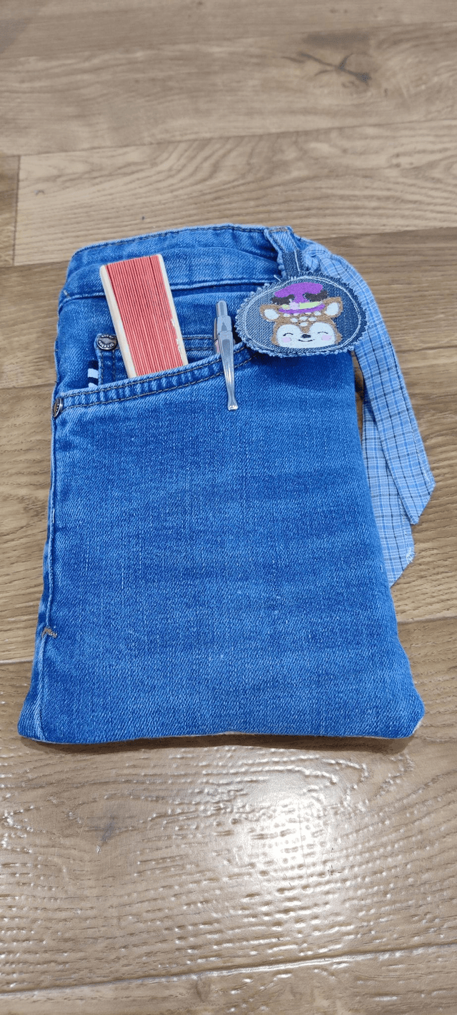 Pochette à livre jean et canevas 25*14cm