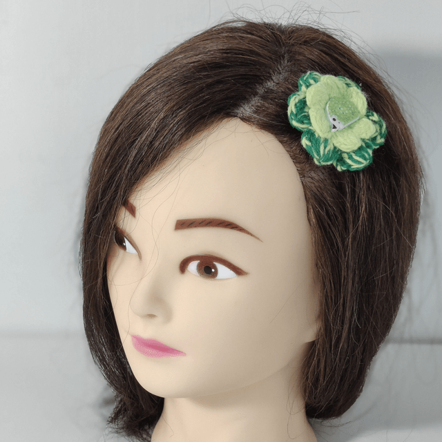 Barrette fleur double vert foncé et clair crochet bouton hérisson pince crocodile