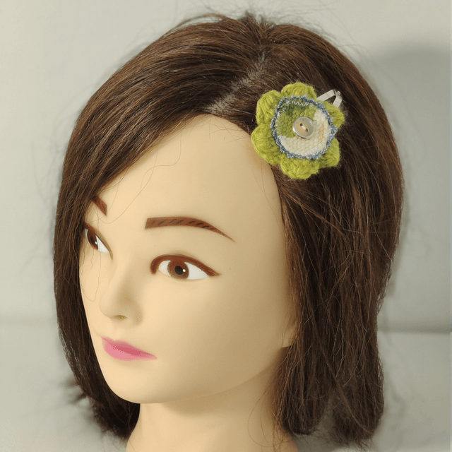 Barrette fleur crochet, jeans, canevas, bouton clic-clac